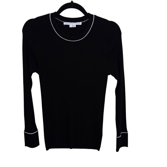 Veronica Beard Kinnie Ribbed Pullover Merino Wool Black Designer Sweater Size M - Picture 2 of 10